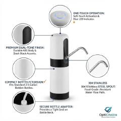 Automatic Water Dispenser Pump USB Rechargeable with LED Light – Electric Water Bottle Pump for 5L-20L Bottles