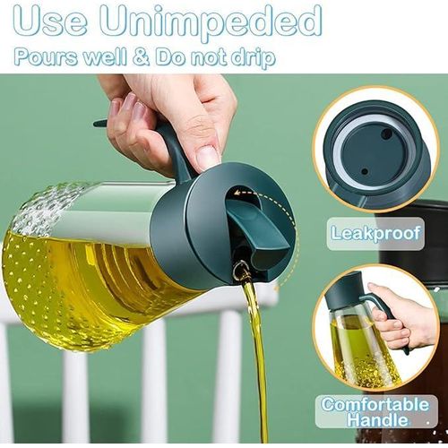 Automatic Oil Pot Glass Dispenser 630ml Leakproof Kitchen Oil Bottle With Handle And Non Drip Spout For Cooking Vinegar Soy Sauce Olive Oil Storage Container Refillable Easy Pouring.