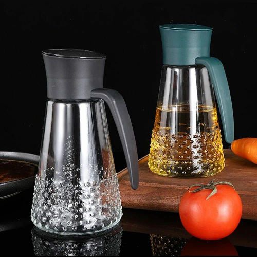 Automatic Oil Pot Glass Dispenser 630ml Leakproof Kitchen Oil Bottle With Handle And Non Drip Spout For Cooking Vinegar Soy Sauce Olive Oil Storage Container Refillable Easy Pouring.