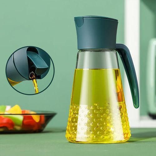 Automatic Oil Pot Glass Dispenser 630ml Leakproof Kitchen Oil Bottle With Handle And Non Drip Spout For Cooking Vinegar Soy Sauce Olive Oil Storage Container Refillable Easy Pouring.