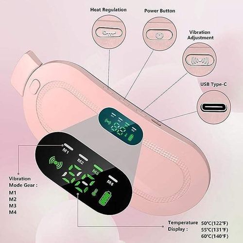 Portable Cordless Heating Pad, Warming Belt Menstrual Heating Pad with 3 Heat Levels and 4 Vibration Massage Modes, Fast Heating Belly Wrap Belt, Back or Belly Pain Relief Heating Pad