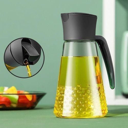 Automatic Oil Pot Glass Dispenser 630ml Leakproof Kitchen Oil Bottle With Handle And Non Drip Spout For Cooking Vinegar Soy Sauce Olive Oil Storage Container Refillable Easy Pouring.