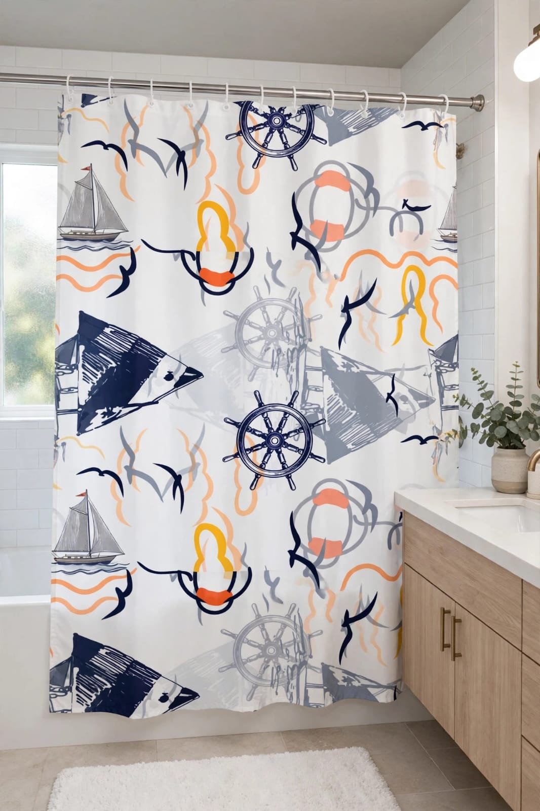 EXECUTIVE Heavy Fabric Shower Curtain, Waterproof Bathroom Shower Curtain Design With Hooks Fabric Shower Curtain, Washable Modern Design 180x200cm + 12 Hook