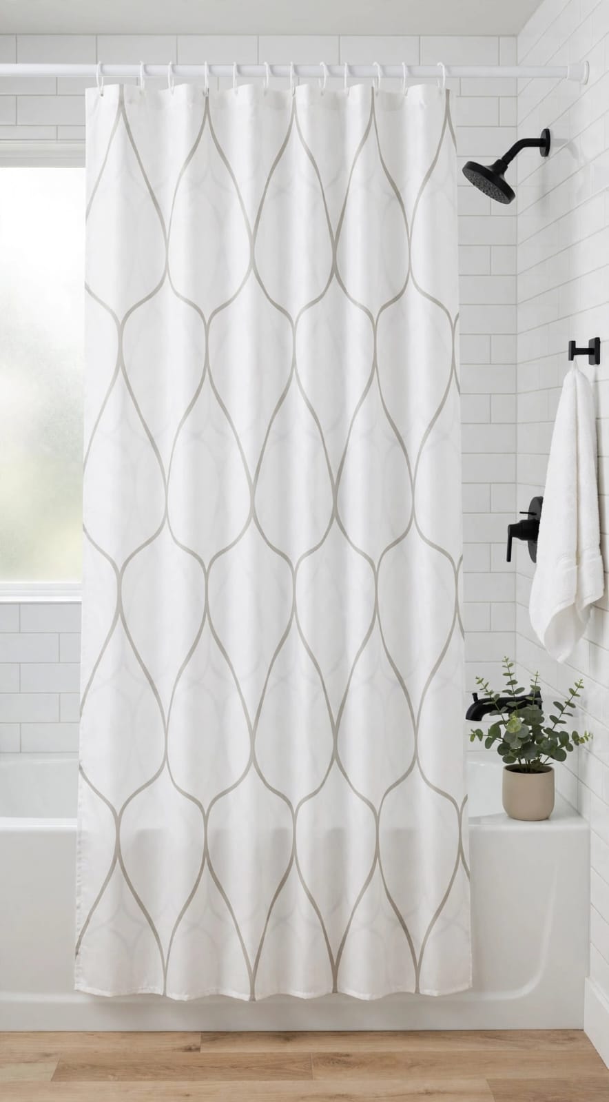 EXECUTIVE Heavy Fabric Shower Curtain, Waterproof Bathroom Shower Curtain Design With Hooks Fabric Shower Curtain, Washable Modern Design 180x200cm + 12 Hook