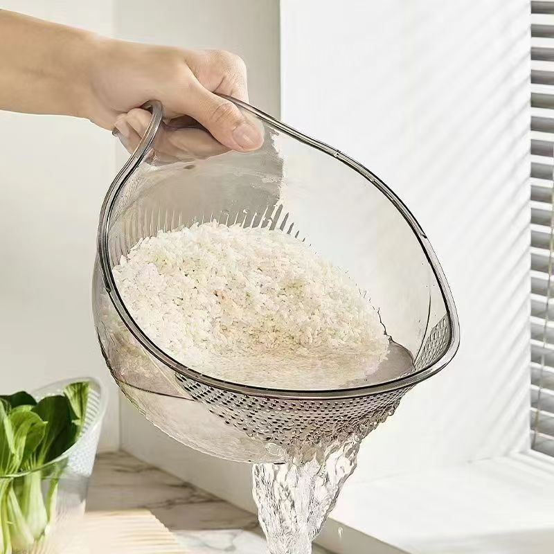 Acrylic Rice Washing Bowl Colander Rice Drainer – Multipurpose Kitchen Strainer for Rice, Fruits & Vegetables