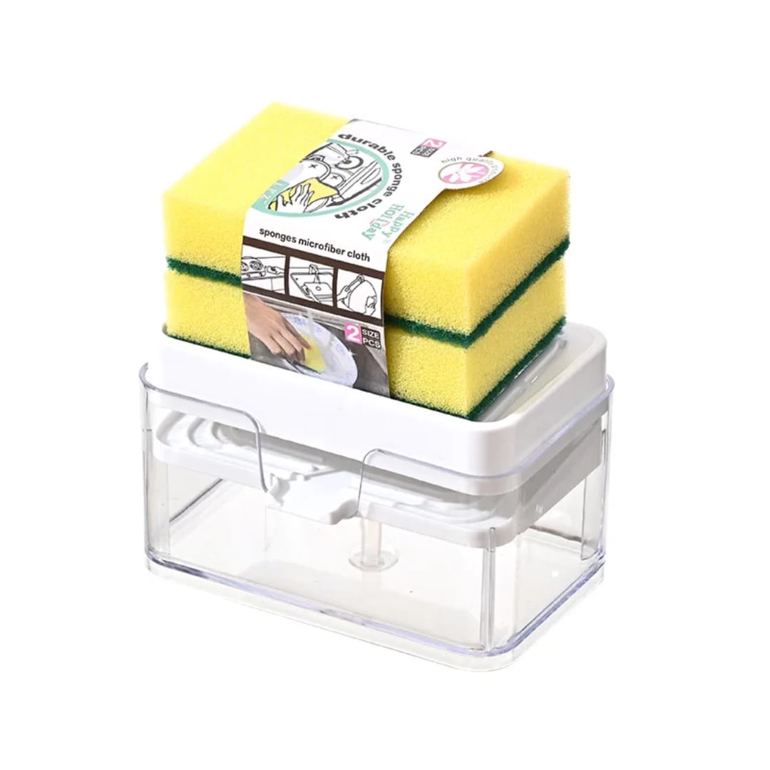 Creative Kitchen Sink Soap Dispenser with Sponge Holder 2-in-1 Dishwashing Liquid Pump Kitchen Organizer