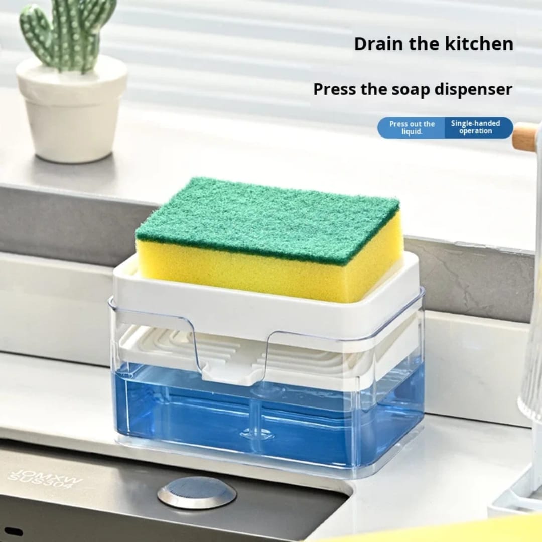 Creative Kitchen Sink Soap Dispenser with Sponge Holder 2-in-1 Dishwashing Liquid Pump Kitchen Organizer