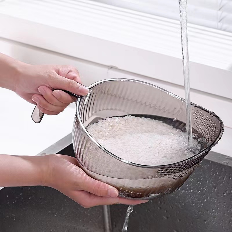 Acrylic Rice Washing Bowl Colander Rice Drainer – Multipurpose Kitchen Strainer for Rice, Fruits & Vegetables
