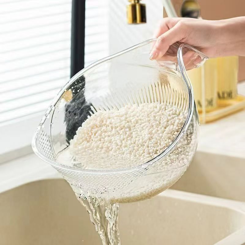 Acrylic Rice Washing Bowl Colander Rice Drainer – Multipurpose Kitchen Strainer for Rice, Fruits & Vegetables
