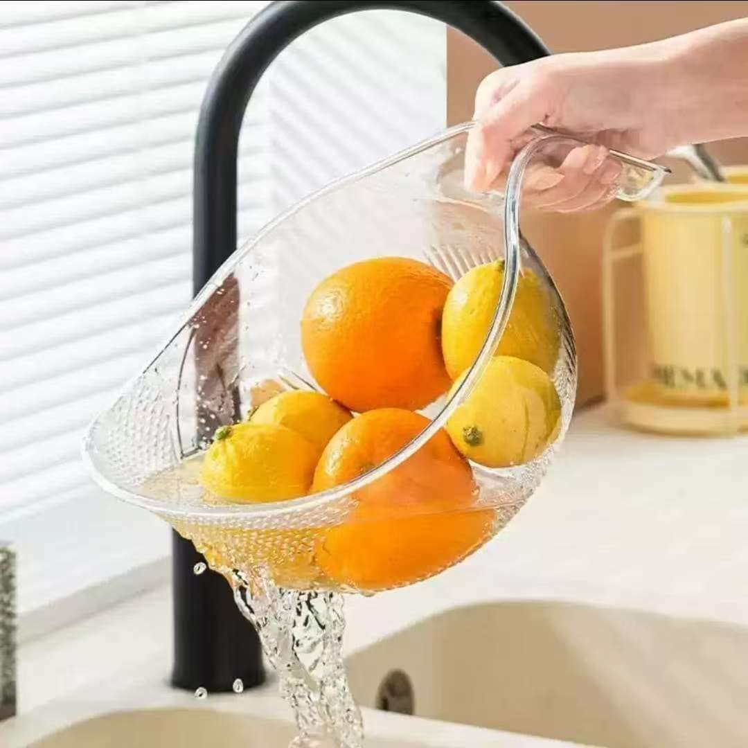 Acrylic Rice Washing Bowl Colander Rice Drainer – Multipurpose Kitchen Strainer for Rice, Fruits & Vegetables