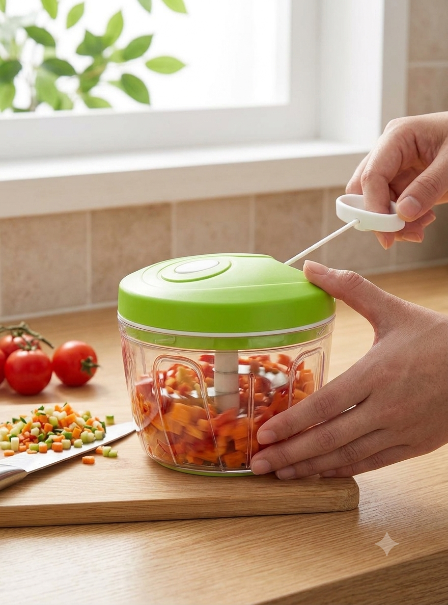 Manual Spin Cutter Food Chopper 450ml – Easy Pull Vegetable, Onion & Garlic Processor