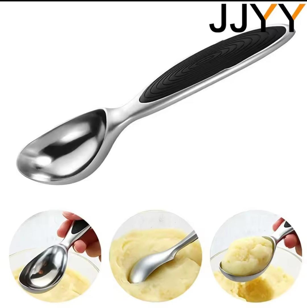 Premium Heavy Duty Stainless Steel Ice Cream Scoop Silver – Reusable Dessert Scoop