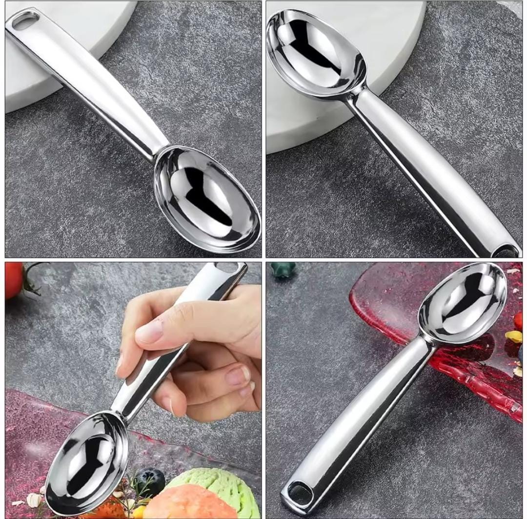 Premium Heavy Duty Stainless Steel Ice Cream Scoop Silver – Reusable Dessert Scoop