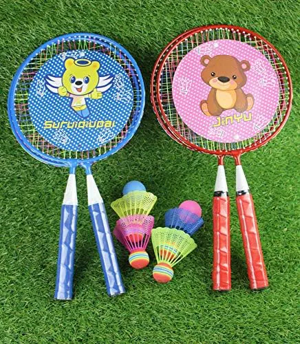 SAME DAY DELIVERY Badminton Racket for Children 1 Pair, Nylon Alloy Durable Badminton Racquet Set for Kids Indoor/Outdoor Sport Game（Including 2 Badminton and 1 ball , 2 Badminton Shuttlecock