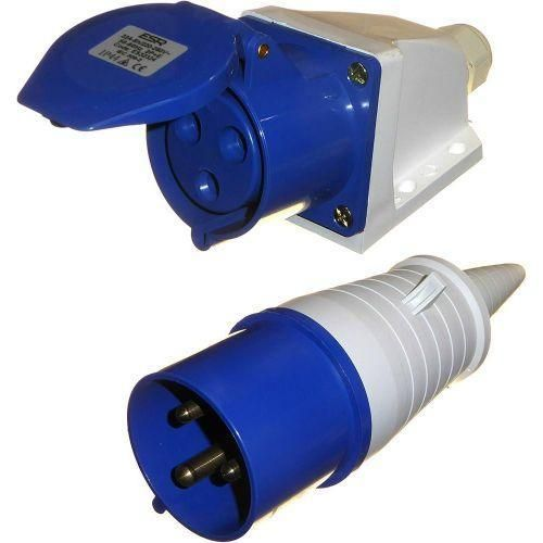 32 Amp 3 Pin Industrial Site Plug Socket Ip44 2pe Male/female Industry Electrical Socket Connector 220-240v - Blue