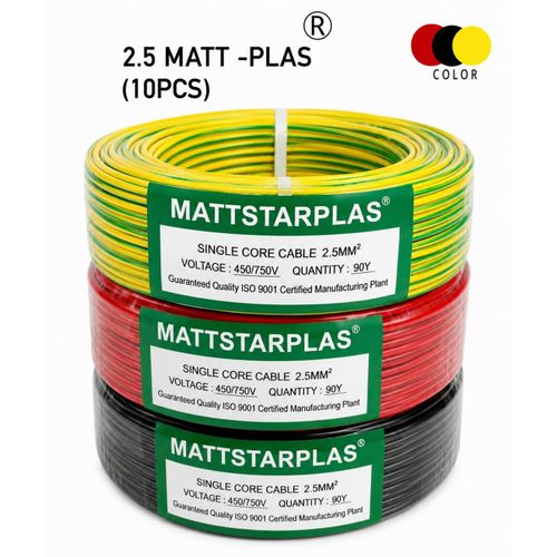 Matts Heavy Duty 2.5mm Single Core Electrical Cable - 450/750V,90M PVC Insulated, Copper, Red/Black/Yellow-Green