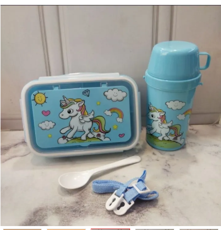 🔥🔥Unicorn Lunch Box Water Cup Set, 3 Compartments Cartoon Mermaid Salad Box, Lunch Box for School kids, school snack box
