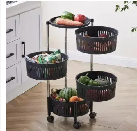 4-Tier Plastic Kitchen Fruit & Vegetable Rack Trolley – Non-Toxic, Food-Safe Multilevel Storage Organizer for Fruits, Vegetables and Kitchen Essentials at Home