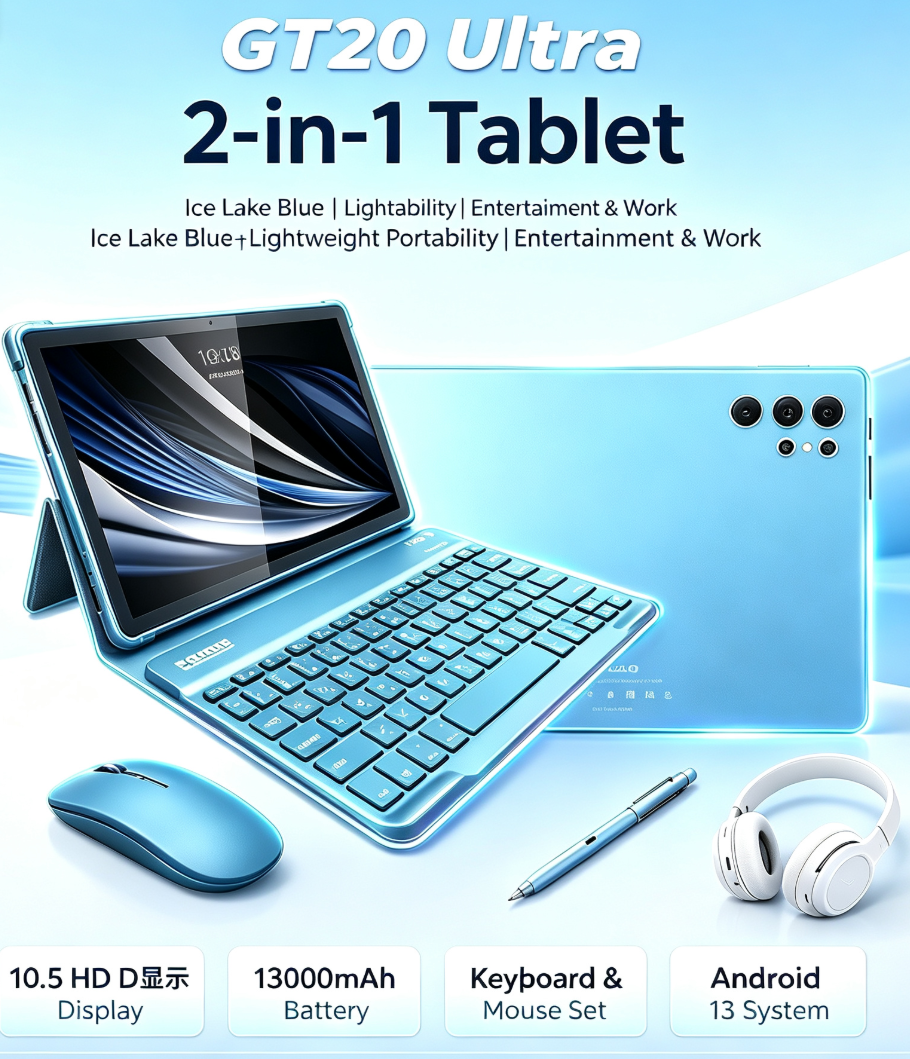 S-COLOR GT20 Ultra 2-in-1 Tablet, 10.5 Inch HD Display, Android 13, Keyboard Mouse and Stylus Set for Work, Study and Entertainment