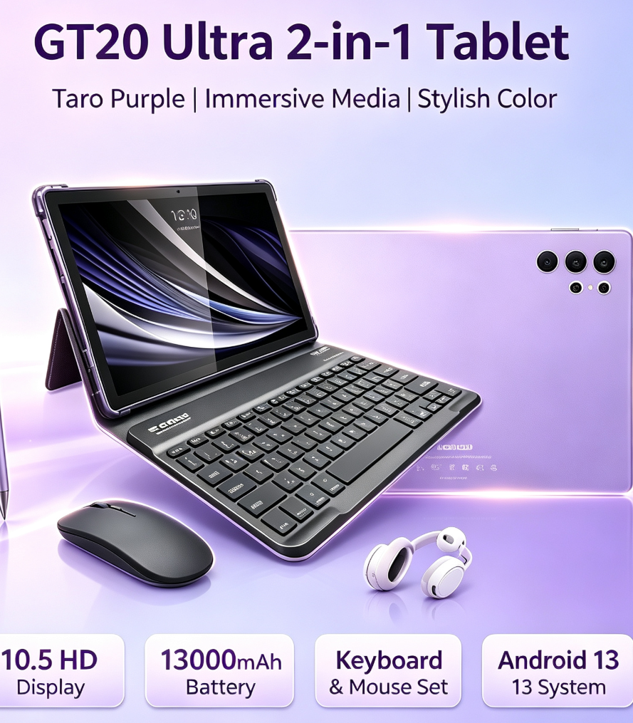 S-COLOR GT20 Ultra 2-in-1 Tablet, 10.5 Inch HD Display, Android 13, Keyboard Mouse and Stylus Set for Work, Study and Entertainment