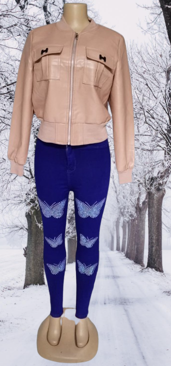 ✨ BUTTERFLY GLAM CURVES | Ladies High-Waist Butterfly Print Pencil Jeans – Slim Fit Casual Fashion Denim Pants