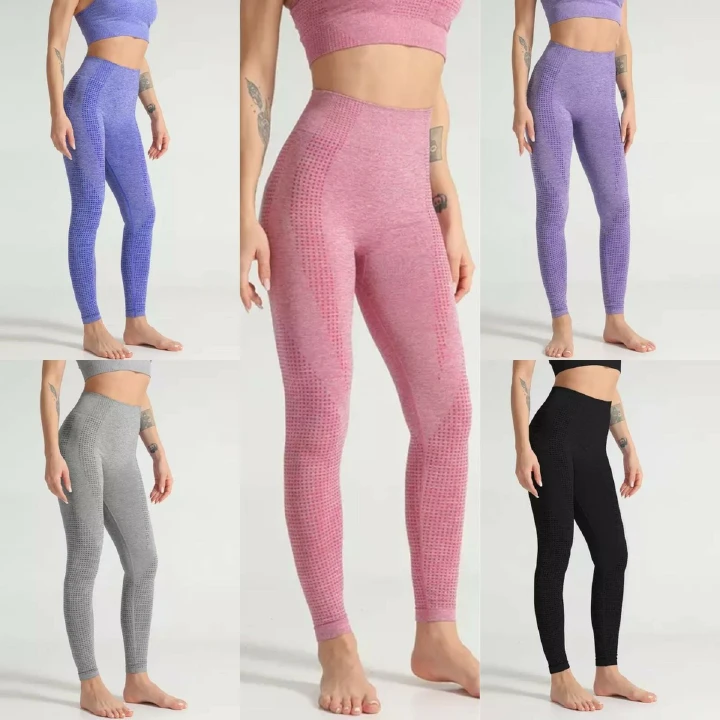 🔥 TRENDING NOW! Women's High-Waisted Seamless Fitness Leggings – Ribbed Contour Stretch Sports Tights in Vibrant Multi-Color Designs