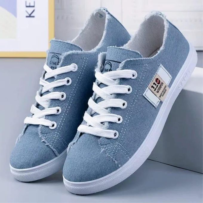Denim Women Sneakers . Ladies Trendy Rubber Shoes . Lightweight Sport Running Shoes for Women . Casual Ladies Sneakers . Denim Blue Shoes