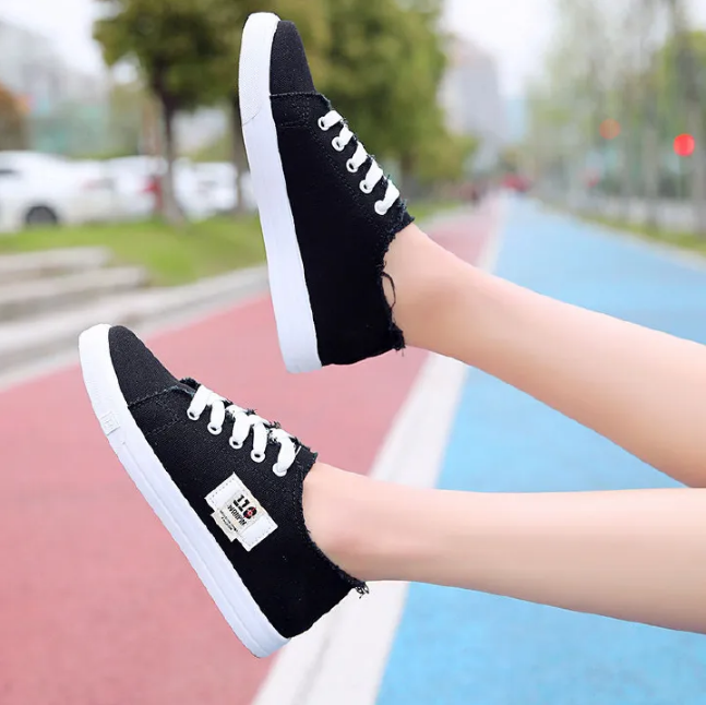 Denim Women Sneakers . Ladies Trendy Rubber Shoes . Lightweight Sport Running Shoes for Women . Casual Ladies Sneakers . Denim Black Shoes