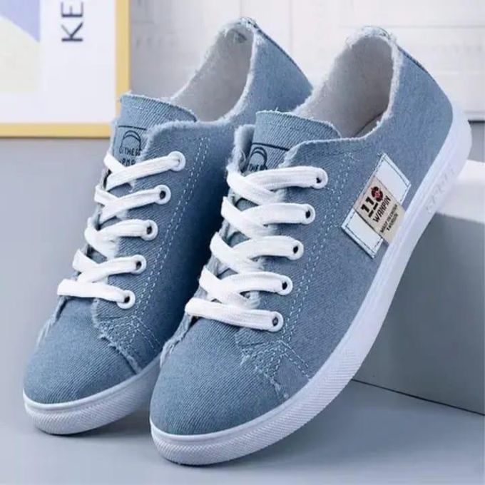 Denim Women Sneakers . Ladies Trendy Rubber Shoes . Lightweight Sport Running Shoes for Women . Casual Ladies Sneakers . Denim Blue Shoes