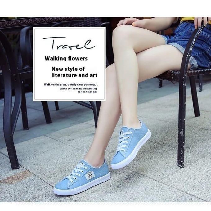 Denim Women Sneakers . Ladies Trendy Rubber Shoes . Lightweight Sport Running Shoes for Women . Casual Ladies Sneakers . Denim Blue Shoes