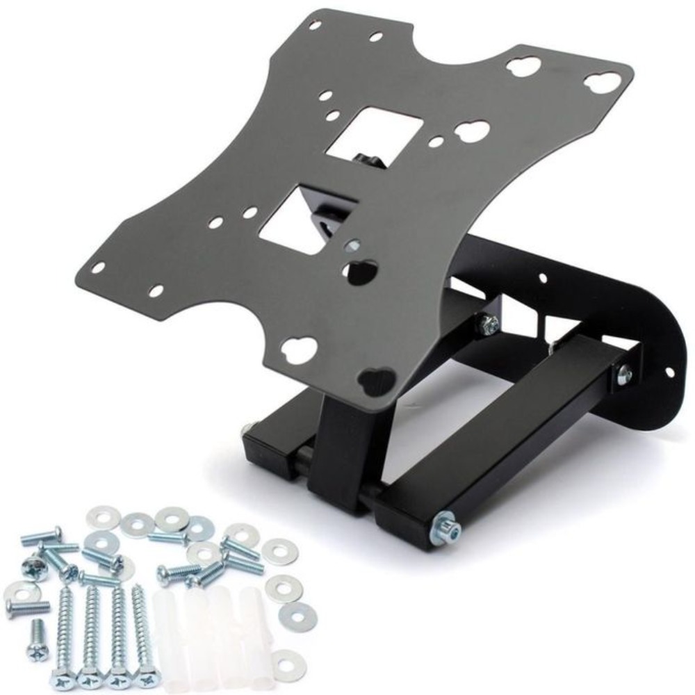 Full-Motion TV Wall Mount Bracket for 14-55 Inch Televisions - Tilt and Swivel Adjustable Arm with TV Guard Surge Power Protector and 4-Way Extension Socket Bundle for Home and Office