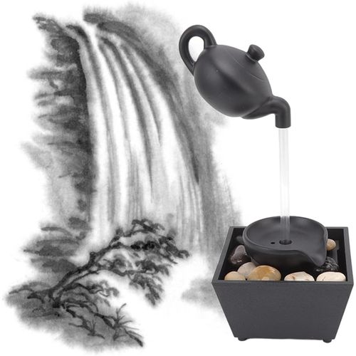 Hot Sale Floating Teapot Water Fountain, USB 5V Battery Powered Tabletop Fountain with LED Lights Stones Mini Tabletop Waterfall Decoration for Home Office Gift With FREE PEBBLES