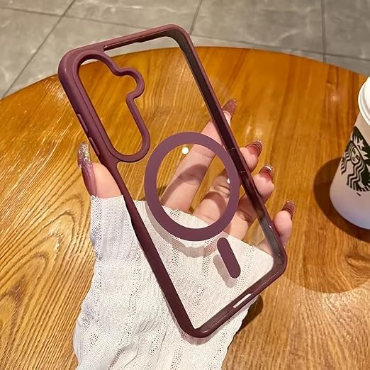 Samsung Galaxy A05,A06,A07,A15,A16,A17,A25,A26,A35,A36,A37,A55,A56,A57 Back Cover Luxury Transparent with Colored Edges with Metal Ring for wireless charging Shockproof Heavy Protection Phone case
