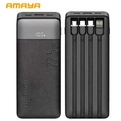 Amaya 20000/10000 Power Bank APB-F229 22.5W Super Fast Charging 20000mAh/10000mAh  with 4 Built-in Cables Type C Lightning Micro USB Rechargeable Portable Charger Digital LED Display Anti-Scratch