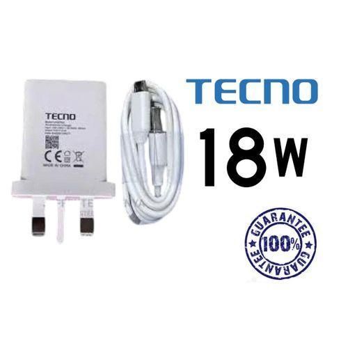 TIME LIMITED DEAL!!!!Tecno 18W USB-A Fast Charger U180TKA+C11 Compact Inbox Kit, Original Wall Charger With Type-C Cable, Fast Charging Power Adapter, White