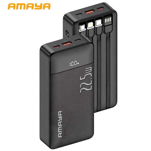 Amaya 20000/10000 Power Bank APB-F229 22.5W Super Fast Charging 20000mAh/10000mAh  with 4 Built-in Cables Type C Lightning Micro USB Rechargeable Portable Charger Digital LED Display Anti-Scratch