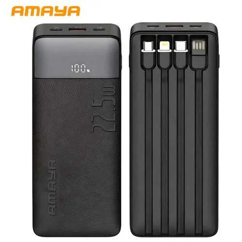 Amaya 20000/10000 Power Bank APB-F229 22.5W Super Fast Charging 20000mAh/10000mAh  with 4 Built-in Cables Type C Lightning Micro USB Rechargeable Portable Charger Digital LED Display Anti-Scratch