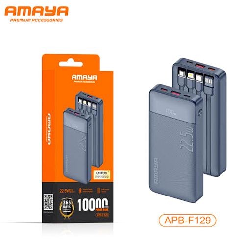 Amaya 20000/10000 Power Bank APB-F229 22.5W Super Fast Charging 20000mAh/10000mAh  with 4 Built-in Cables Type C Lightning Micro USB Rechargeable Portable Charger Digital LED Display Anti-Scratch