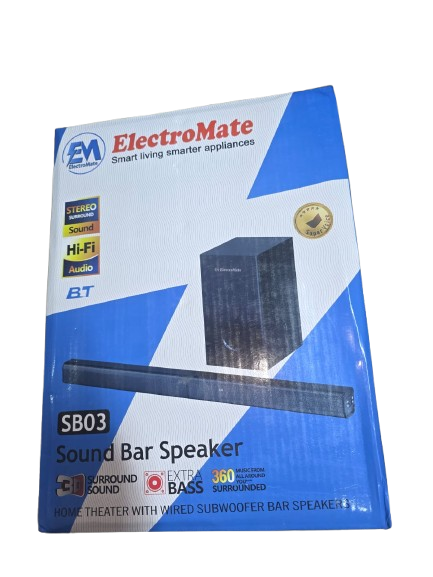 ElectroMate SB03 Soundbar Speaker with Wired Subwoofer – 3D Surround Sound Home Theater System