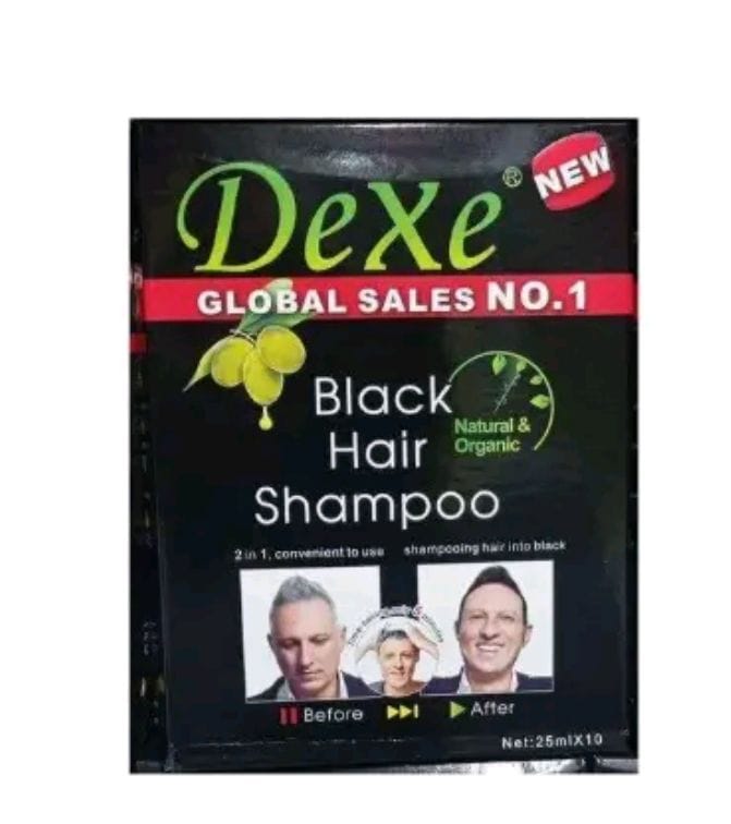 10PCS DeXe Black Hair Dye Shampoo for Men & Women – Black (25ml × 10).