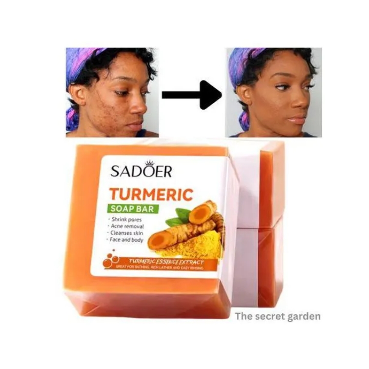 SADOER 3 Pieces Turmeric Face Soap, Sadoer Tumeric SoapLike Vitamin C, Anti Acne Soap, Skin Moisturizing, Deep Cleansing, Acne Removal, Skin Repair Face & Body Tumeric Soap
