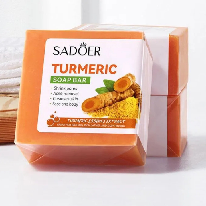 SADOER Skin Care Effective Turmeric Face Soap, Like Vitamin C, Anti Acne Soap, Skin Moisturizing, Deep Cleansing, Acne Removal, Skin Repair Face & Body Tumeric Soap - 100g