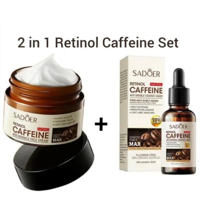 SADOER 2 in 1 Cream+Serum CAFFEINE Retinol Cream for Face,Glow Kit Anti Aging Retinol Cream, Caffeine Cream for Dark Circles and Puffiness, Smoothing Fine Lines and Skin Brightening for Women and MenS