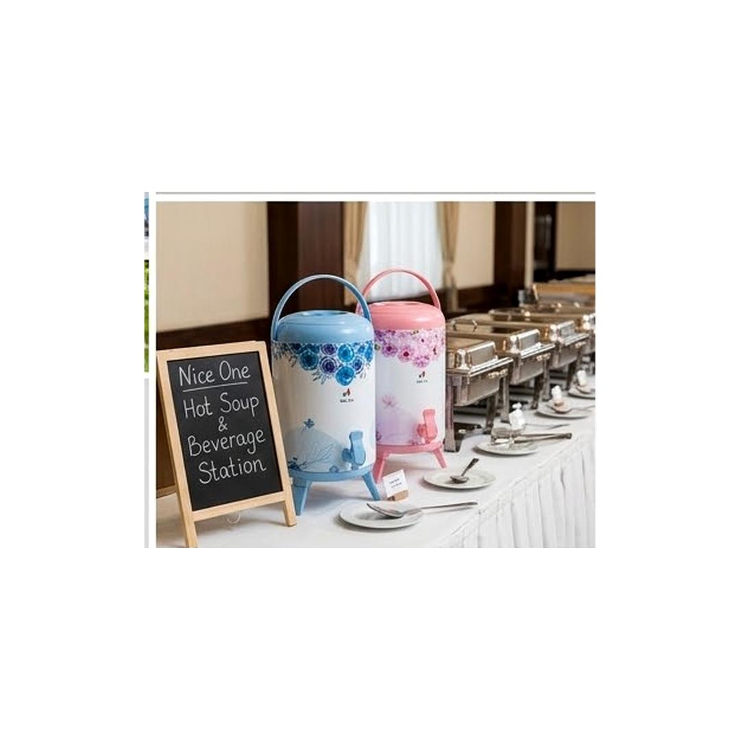Nice One 9.5L Thermal Beverage Dispenser Flask – Insulated Hot & Cold Water Jug with Tap & Stand (Floral Edition)