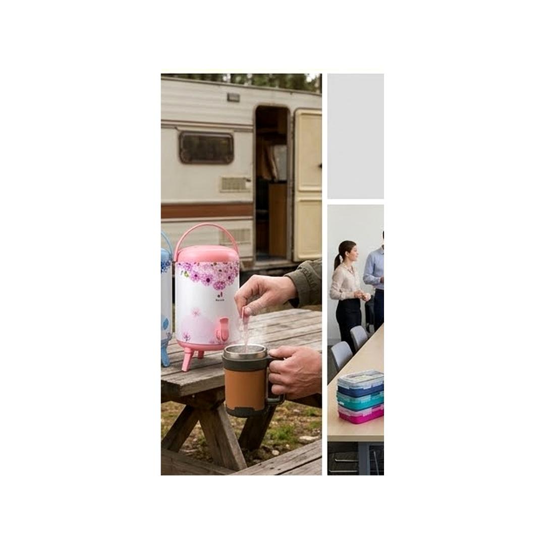 Nice One 9.5L Thermal Beverage Dispenser Flask – Insulated Hot & Cold Water Jug with Tap & Stand (Floral Edition)