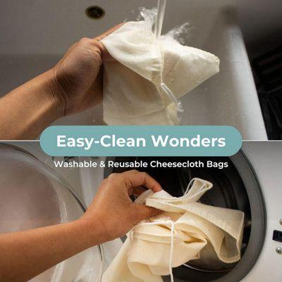 2PC Cheese Cloth Bag with Drawstring Unbleached Reusable Cotton Filter Bag for Straining Nut milk, Soy Milk, Yogurt, Cold Brew, Coffee, Tea, Juice, Almond Milk, Spice, Paneer, Curd, Cheesecloth Bag