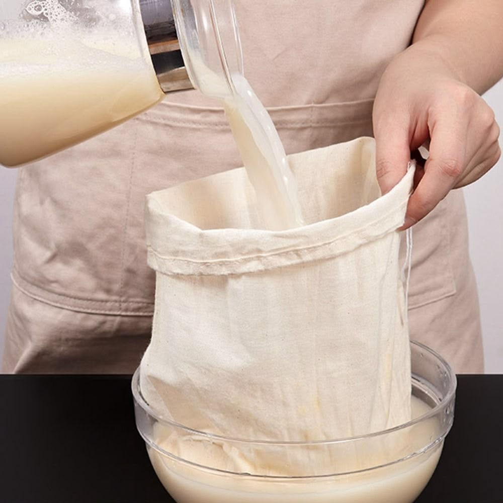 2PC Cheese Cloth Bag with Drawstring Unbleached Reusable Cotton Filter Bag for Straining Nut milk, Soy Milk, Yogurt, Cold Brew, Coffee, Tea, Juice, Almond Milk, Spice, Paneer, Curd, Cheesecloth Bag