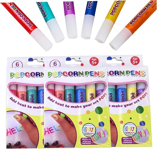 18PCS Popcorn Pens, 3D Art Safe Puffy Pens 6 Colors DIY Bubble Popcorn Drawing for Greeting Birthday Cards Kids