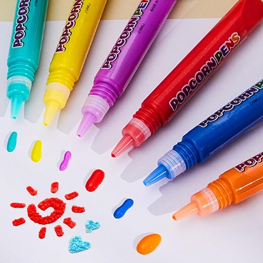 18PCS Popcorn Pens, 3D Art Safe Puffy Pens 6 Colors DIY Bubble Popcorn Drawing for Greeting Birthday Cards Kids
