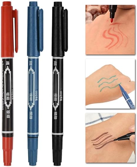 Tattoo Marker Pen Waterproof Skin Marking Pencil Fine Point Body Ink Pen Black 3PCS Temporary Tattoos